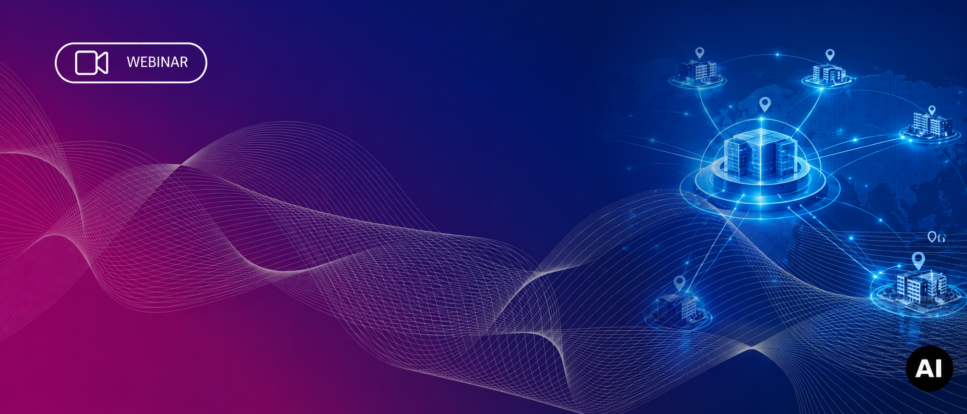 SAP Cloud ERP Webinar mit digitaler Netzwerkdarstellung, globaler Cloud-Vernetzung und KI-bearbeiteter Eventgrafik im Axians Design.